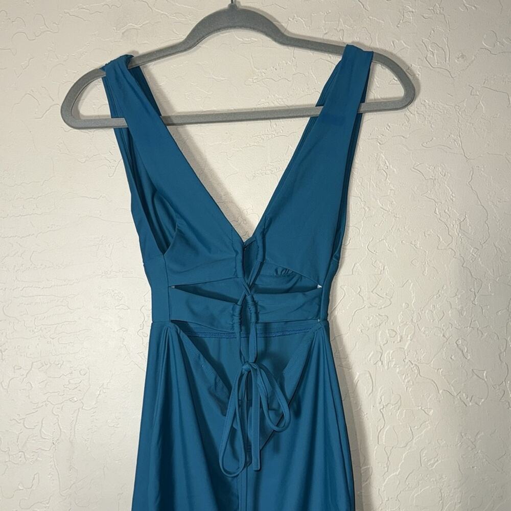 Revolve. By the way. Ingrid Deep V Mini Dress in Teal - Picture 6 of 11